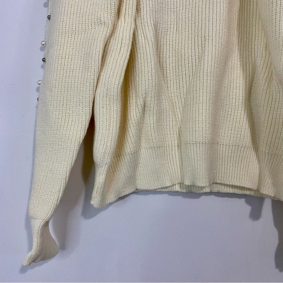 Belle De Jour Women’s Beaded Trim Cutout Shoulder Sweater Cream Size Large NWT - Picture 2 of 7